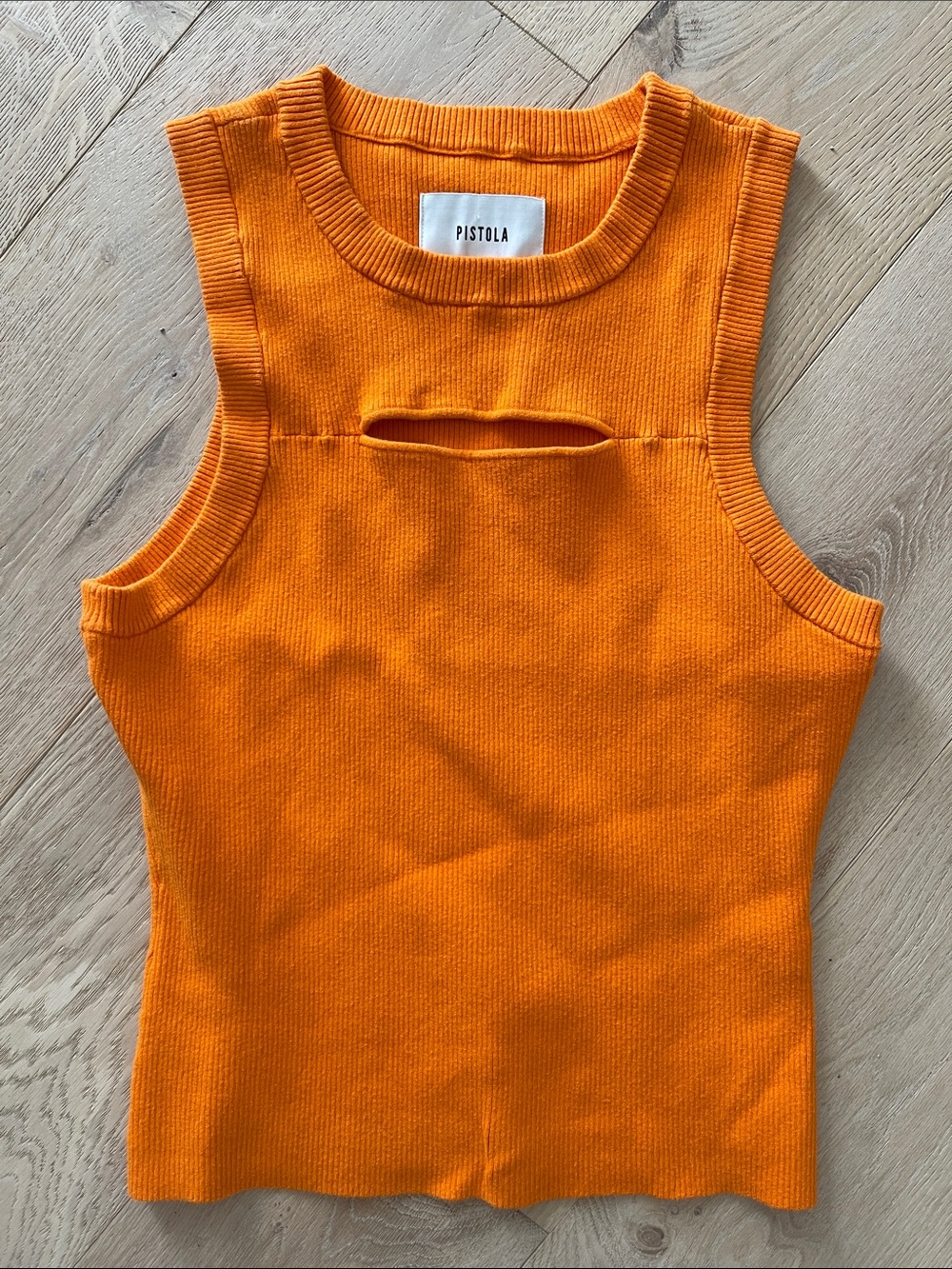 pistola Orange Ribbed Sleeveless Knit Tank with Chest Cutout
